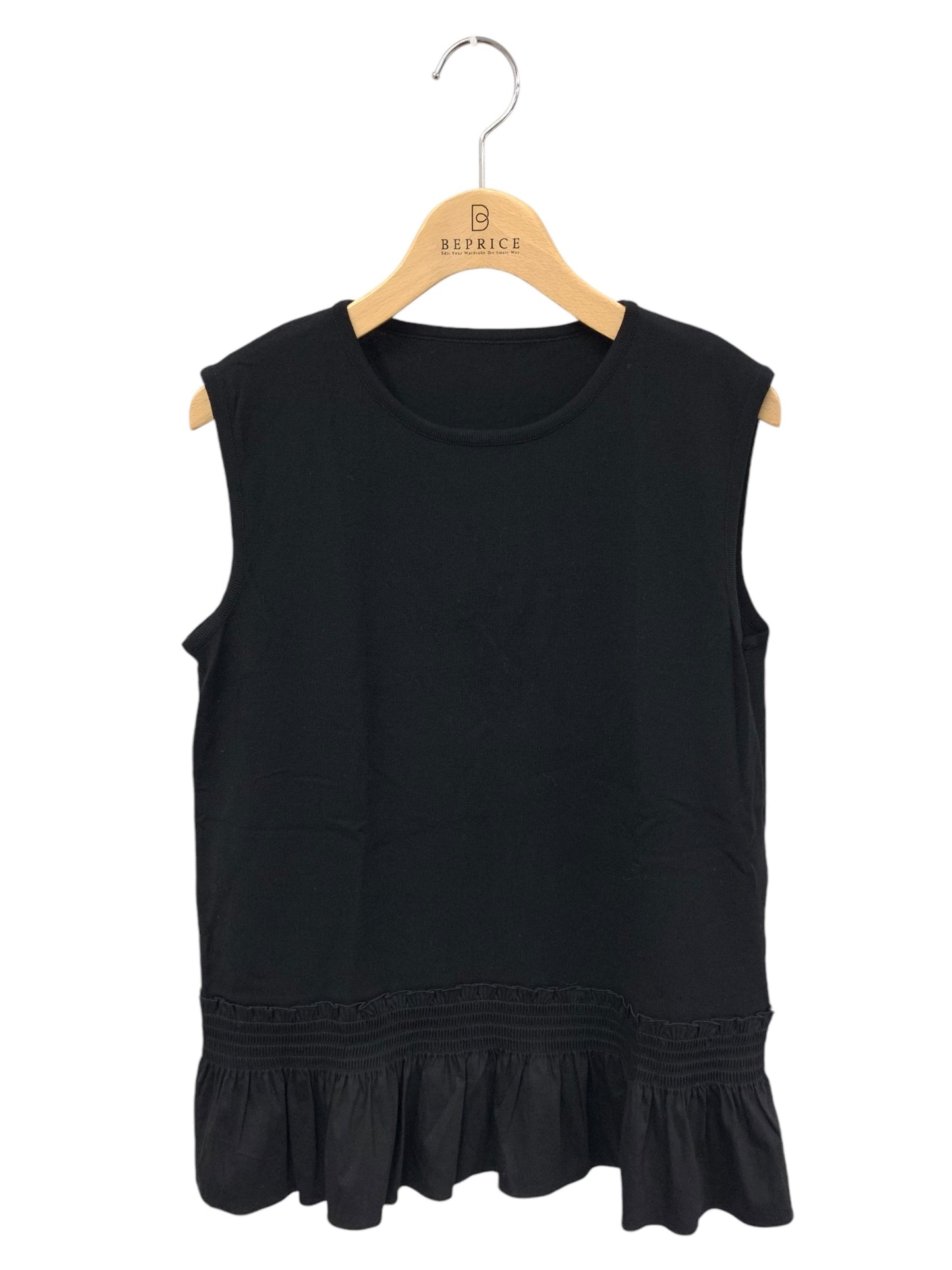 フォクシーブティック Smocking A-Line Knit Top 36839 ニット 42 ブラック ノースリーブ ITMDRMSV5K8C