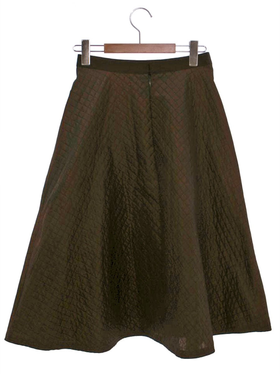 エムズグレイシー 217508 スカート 36 ブラウン ビジューボタン キルティング フレア ITV3ZGVJYC33