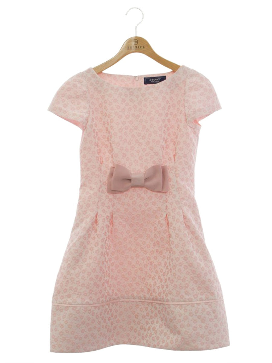 エムズグレイシー 011134 ワンピース 36 ピンク フラワーモチーフ エンボス リボン IT1NPWL6BVV6