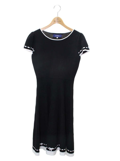 エムズグレイシー 118307 ワンピース 36 ブラック ニット ステッチ 半袖 IT2KF65XINZ8
