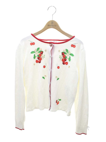 スーパービューティー カーディガン 42 ホワイト ニット  チェリー フラワー刺繍 ストーン付き ITSS3RFEINX4