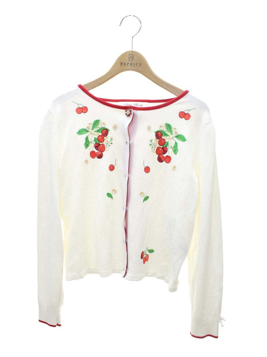 スーパービューティー カーディガン 42 ホワイト ニット  チェリー フラワー刺繍 ストーン付き ITSS3RFEINX4