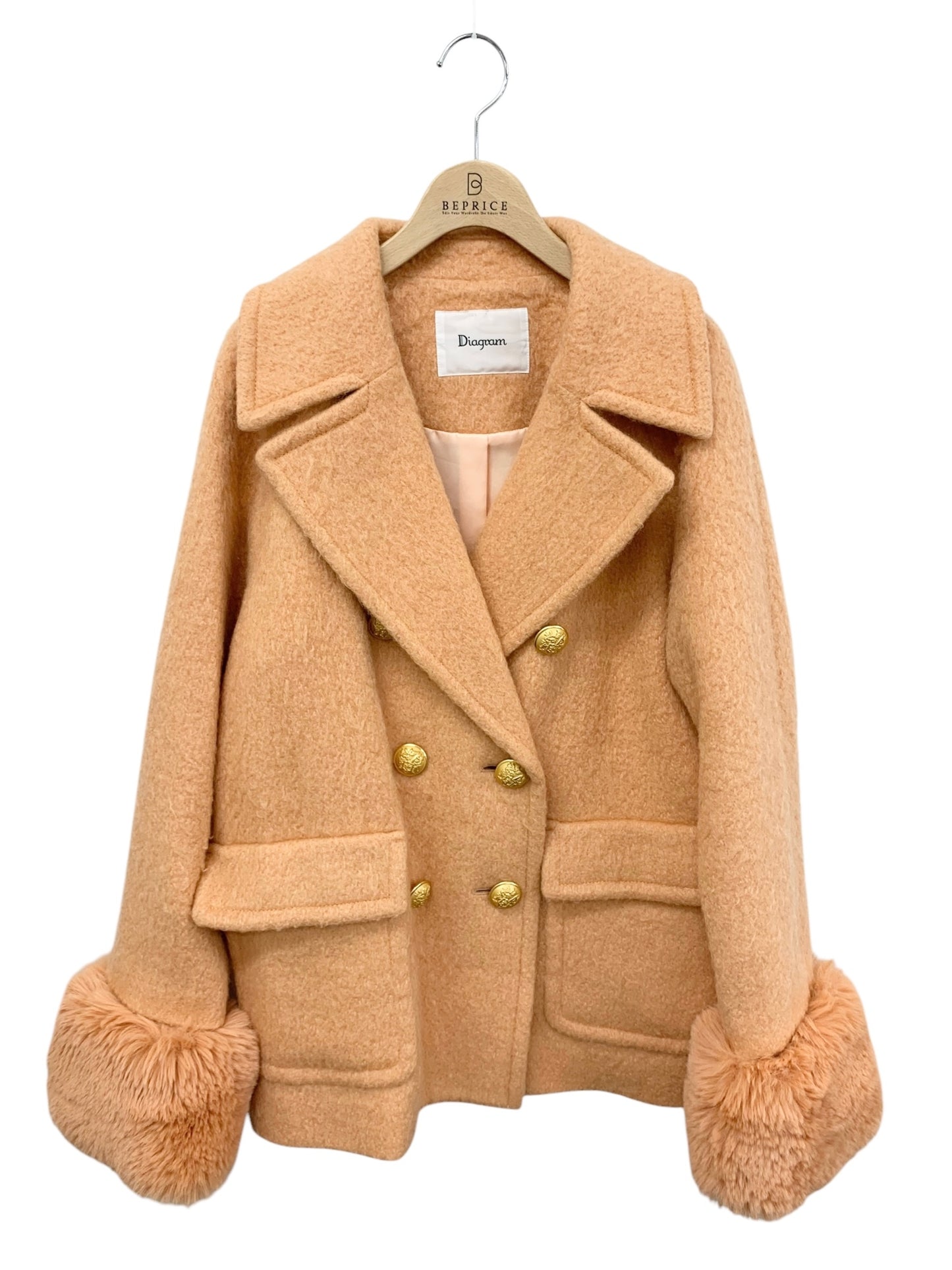 ダイアグラム シャギーピーコート 0321469100 36 オレンジ ゴールドボタン フェイクファー IT0FQ940ZTLK