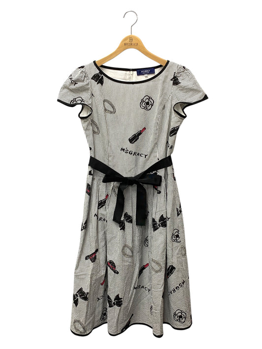 エムズグレイシー 511323 ワンピース 42 ブラック ロゴ ストライプ リボン ITW88NSPEBLM