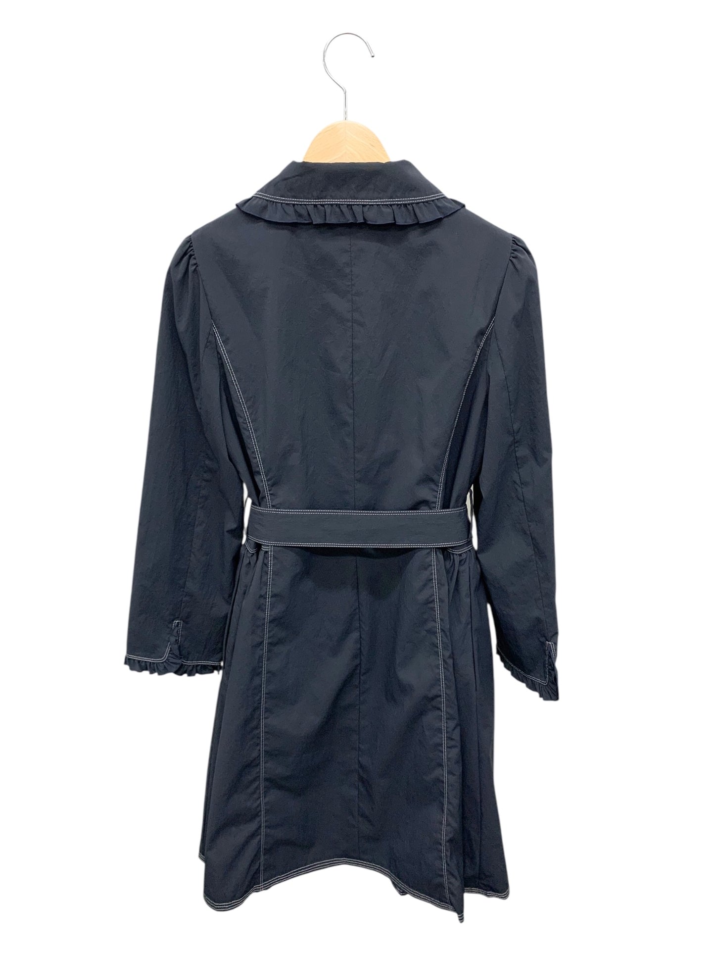 エムズグレイシー 819104 コート 40 ネイビー ステッチ フリル リボンベルト付き IT1JE41P73FS