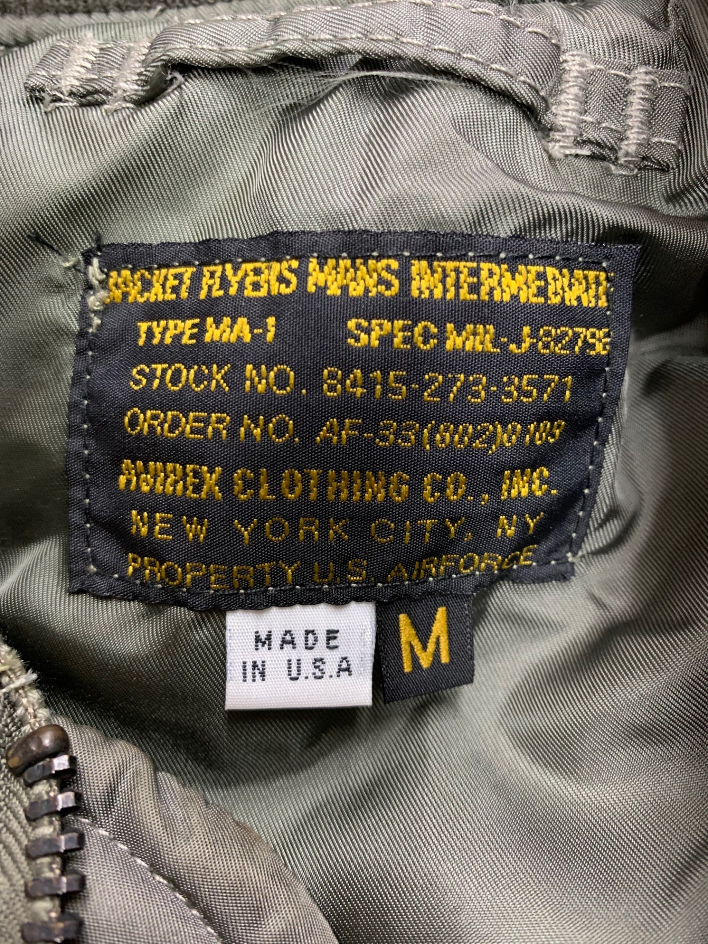 アヴィレックス ブルゾン M カーキグリーン レザージップ ITN5QXLA3LL0