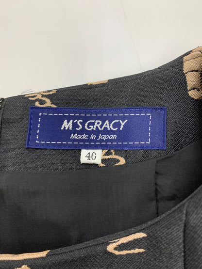 エムズグレイシー リボン・カメリア・リップジャガードドレス 111516 ワンピース 40 ブラック IT5MDWHWRS0A