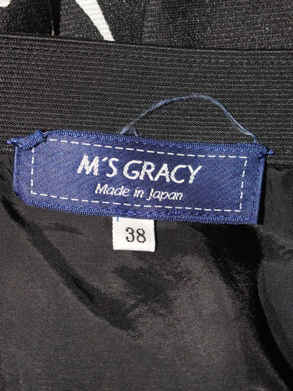 エムズグレイシー 217109 スカート 38 ブラック カメリア リボン IT9O8YZJIOG0