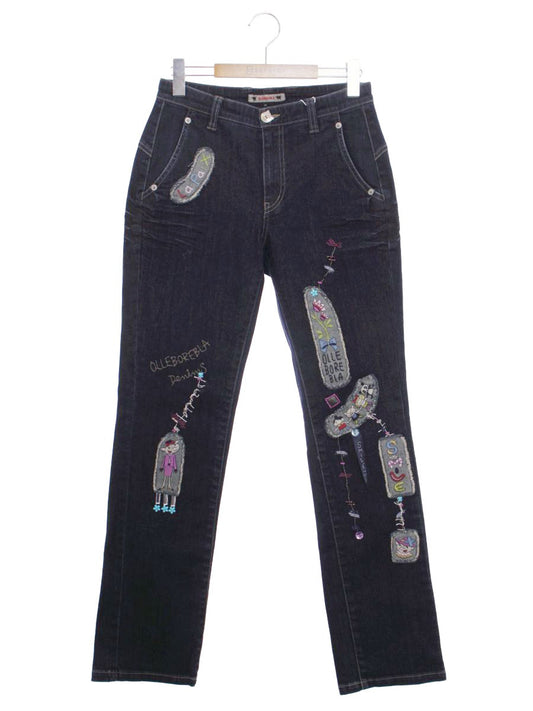 アルベロベロ 318090 デニムパンツ M ネイビー パッチワーク ビジュー IT96UE4CANXZ