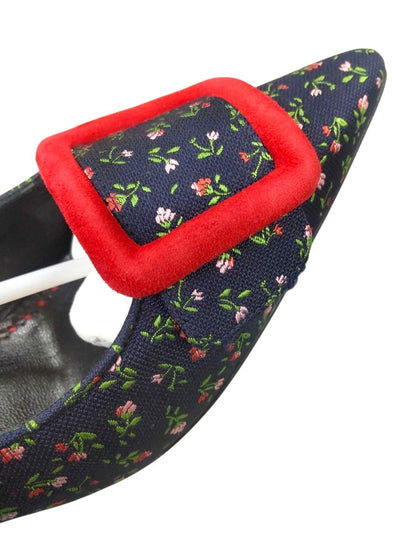 マノロブラニク 02WMAPBR0070 パンプス 36.5 ネイビー フラワーモチーフ 刺繍 ポインテッドトゥ ITH8Z76HISAS