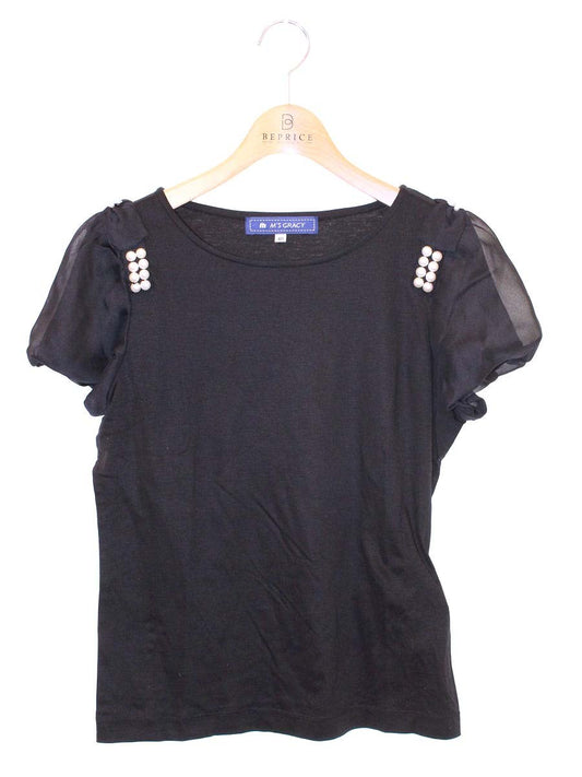 エムズグレイシー 525338 Tシャツ 40 ブラック カットソー フェイクパール ITU3LA1QVLGY