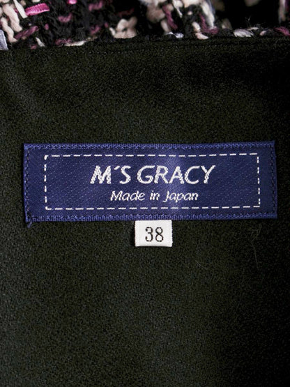 エムズグレイシー 017535 スカート 38 ネイビー/パープル チェック柄 タックフレア ITRXDJCR1HJ6