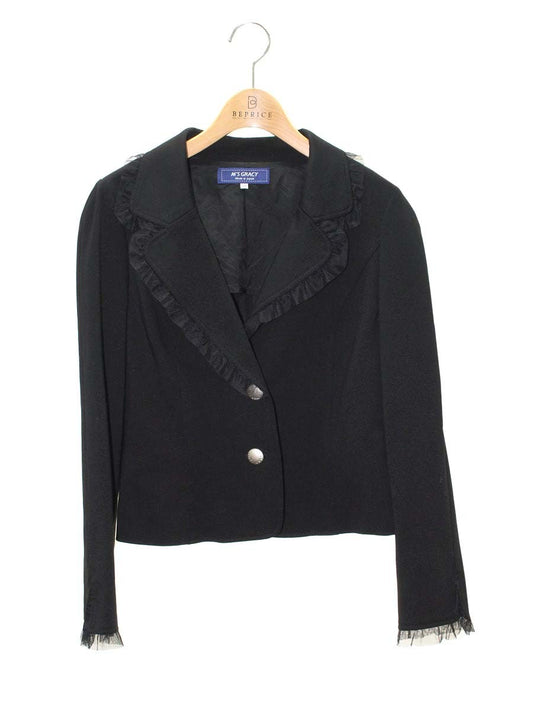エムズグレイシー 014103 ジャケット 38 ブラック 裾フリル テーラード ITGSHIV2WFRU