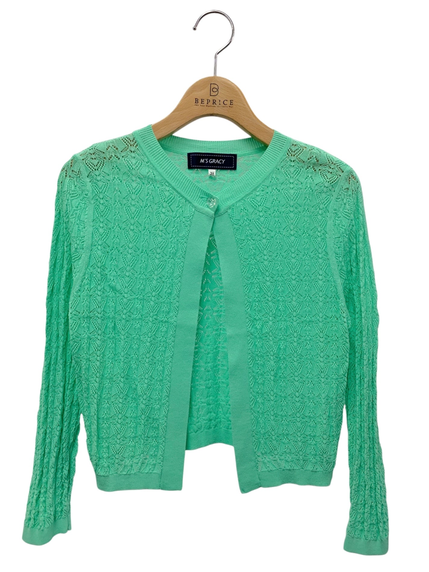 エムズグレイシー レーシー調カーディガン 418334 38 グリーン レース ITLR0MYVC3P1
