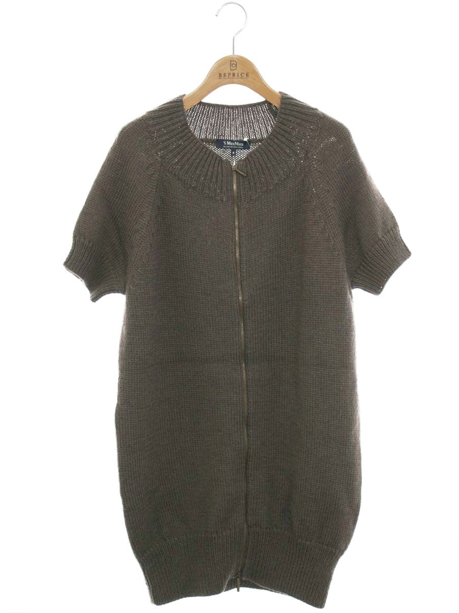 エスマックスマーラ ロングニットカーディガン S ブラウン ジップ 半袖 ITMJQHDNC5SU