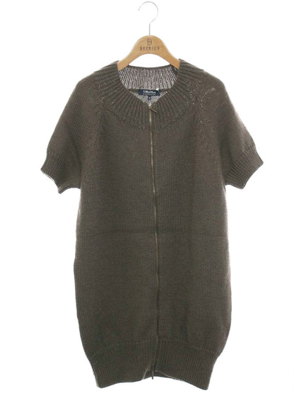 エスマックスマーラ ロングニットカーディガン S ブラウン ジップ 半袖 ITMJQHDNC5SU