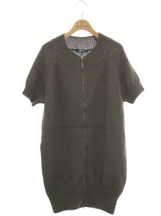 エスマックスマーラ ロングニットカーディガン S ブラウン ジップ 半袖 ITMJQHDNC5SU