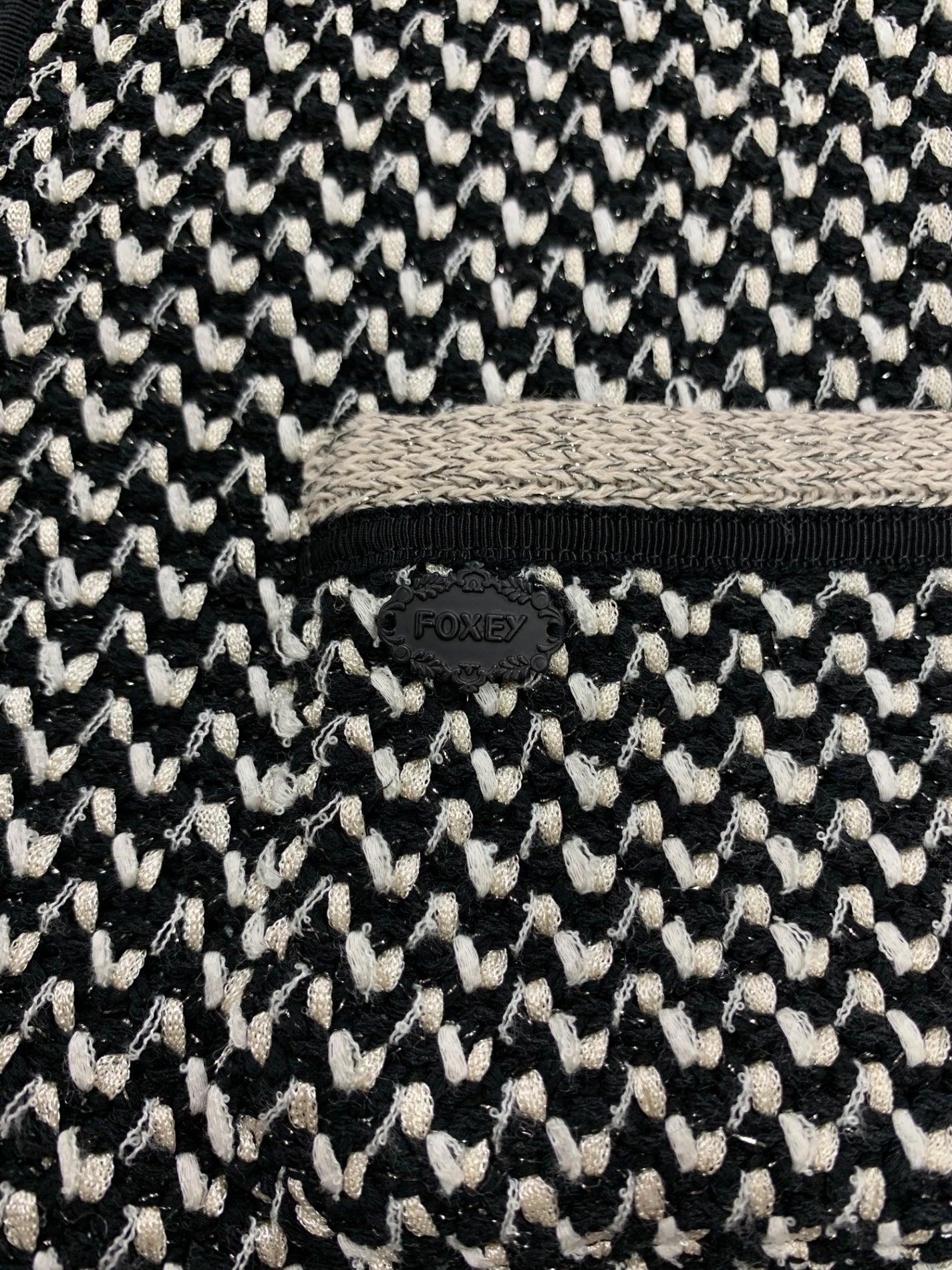 フォクシーブティック Platinum Tweed 35326 ジャケット 38 ブラック ツイード ノーカラー IT02W3T2GIIL