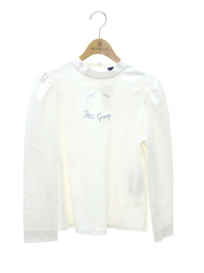 エムズグレイシー Spangle Cut sew 915102 Tシャツ カットソー 38 ホワイト スパンコール リボン ロゴ 刺繍 ITG75S2OWMC8