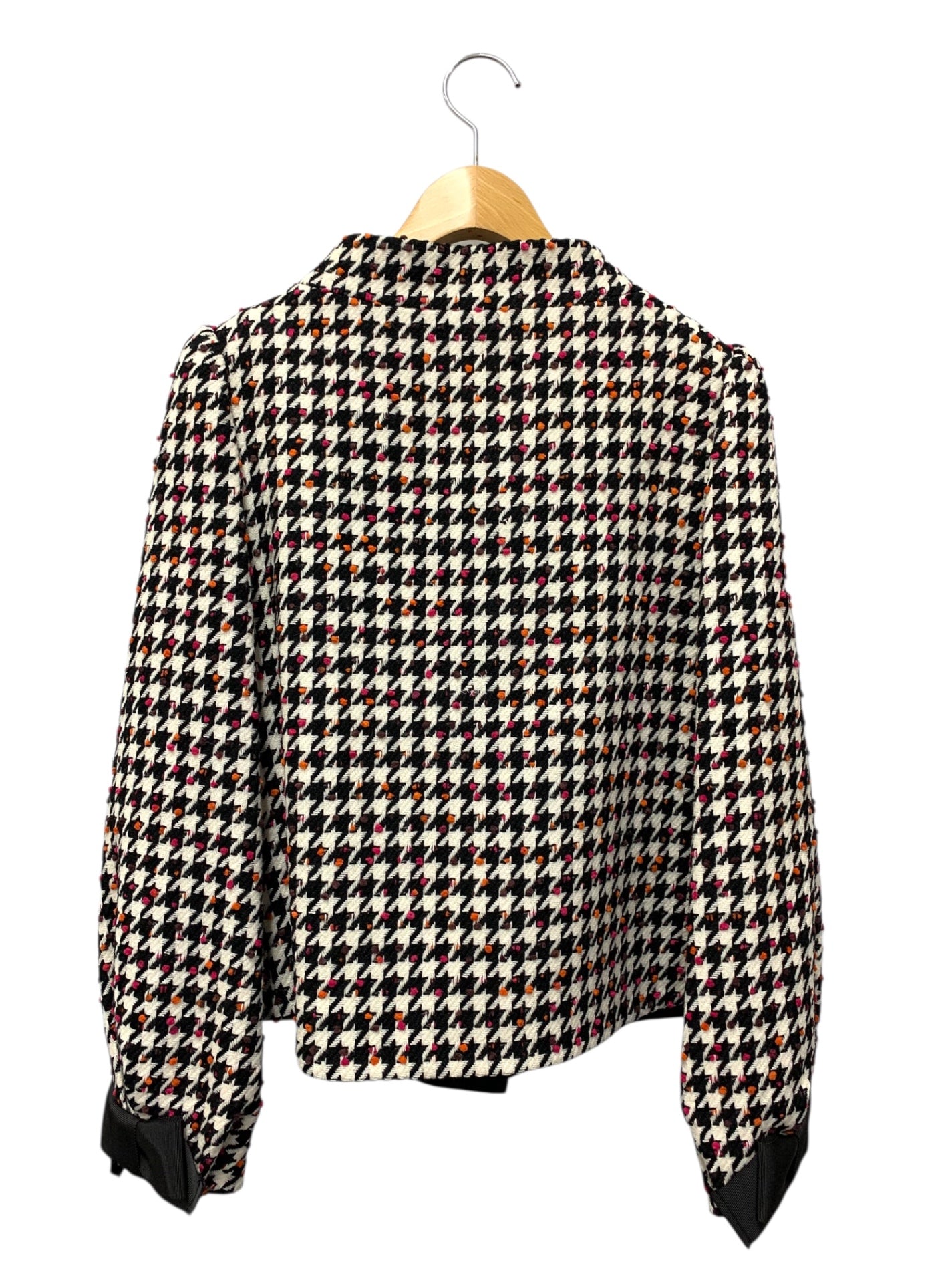 エムズグレイシー 219615 ジャケット 40 ホワイト 千鳥格子柄 リボン ITBB06IN6379