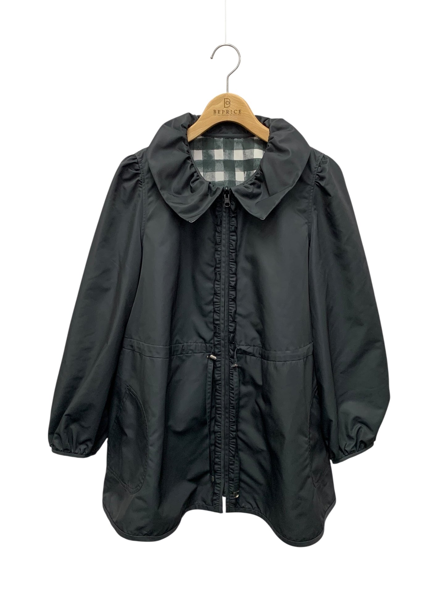 エムズグレイシー 514109 ジャケット 38 ブラック ナイロン フーディ リバーシブル チェック柄 ITRS76I991OC