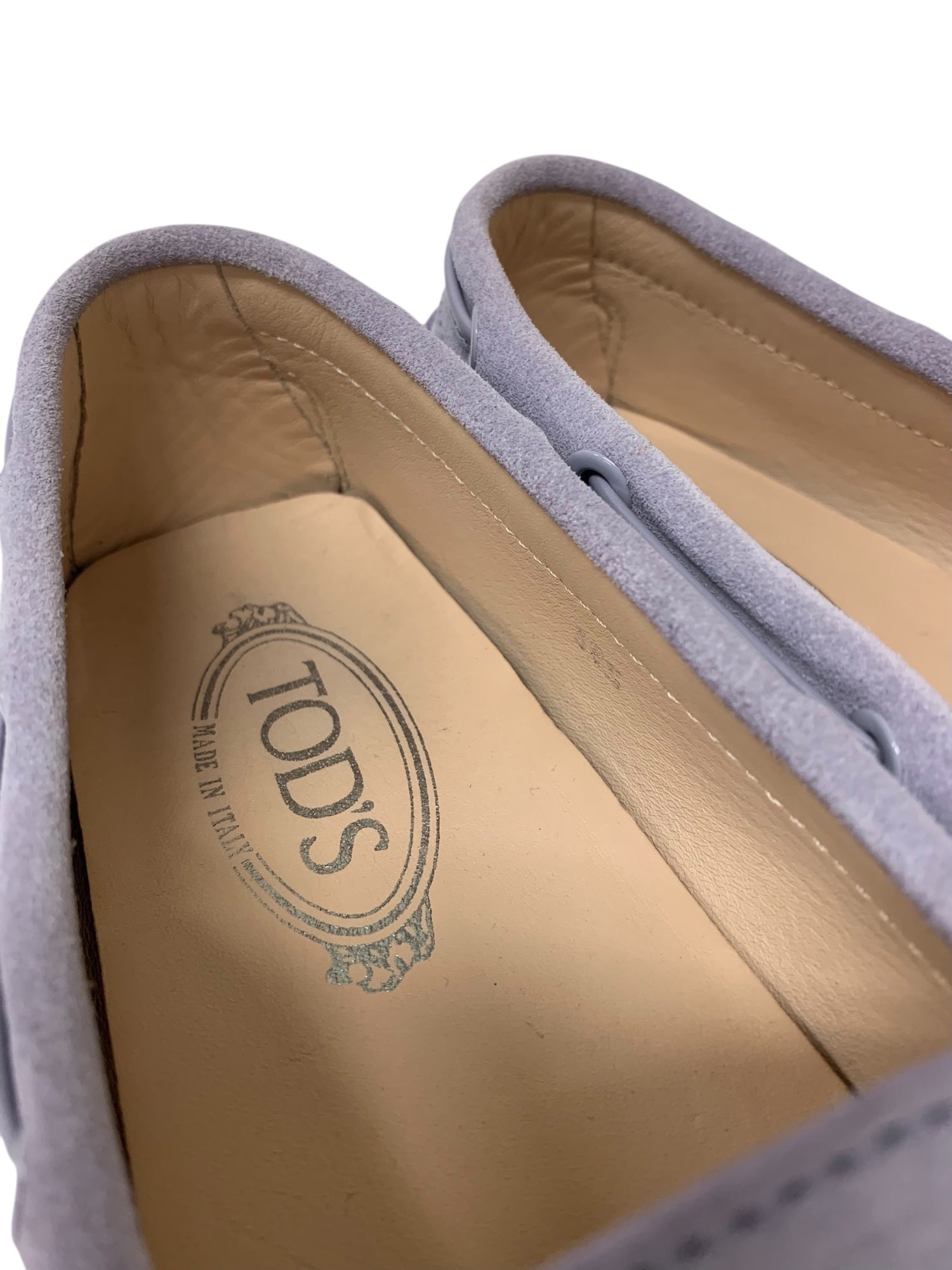 良品 トッズ ドライビングシューズ スエード お洒落 ライトパープル 36 TOD'S トッズ ゴンミーニ ドライビングシューズ モカシン スエード