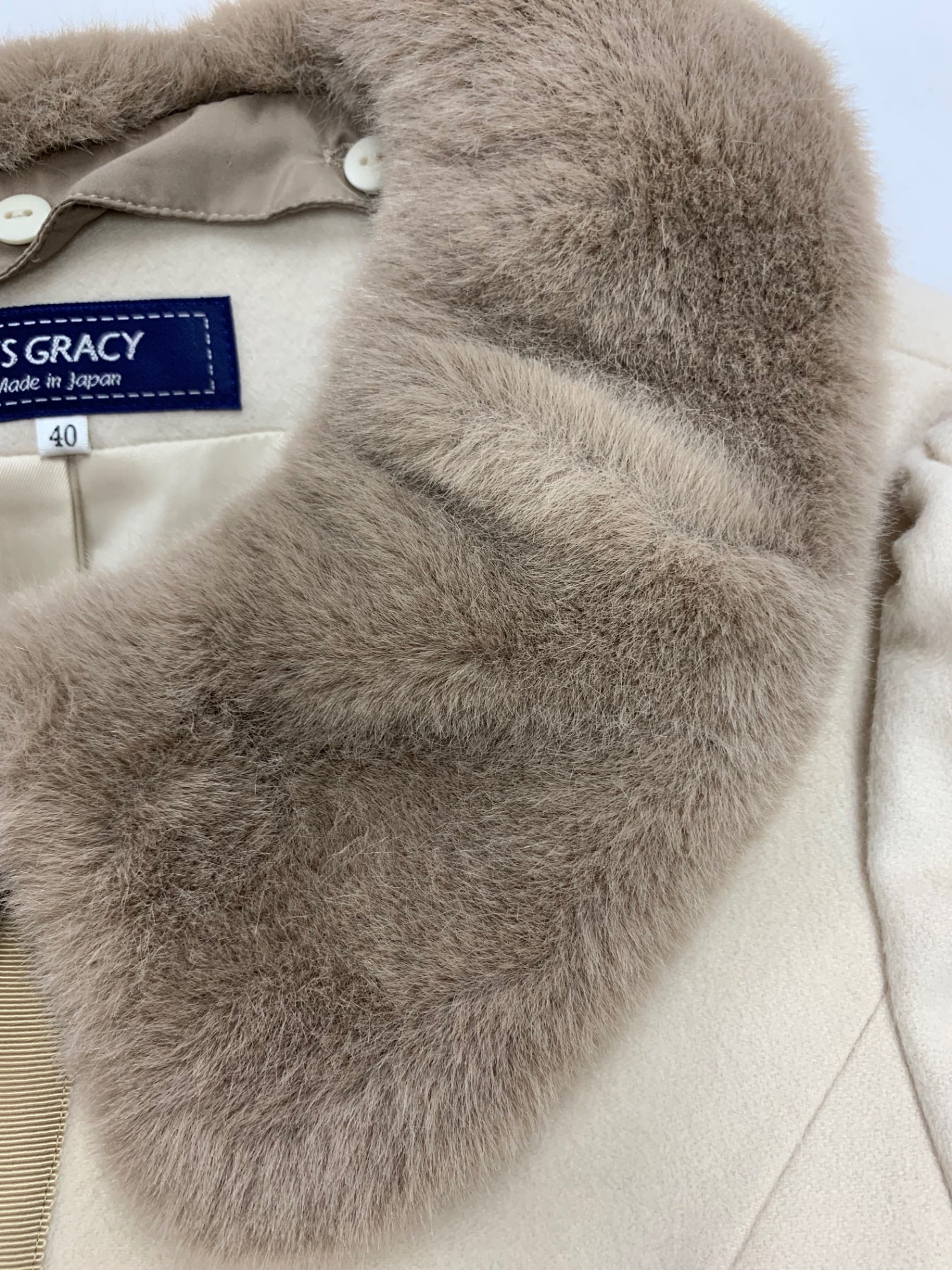 エムズグレイシー スーパー120ドレスコート 219613 コート 40 ベージュ  フェイクファー ウール 2way ダブルジップ IT9G21XUCJPS