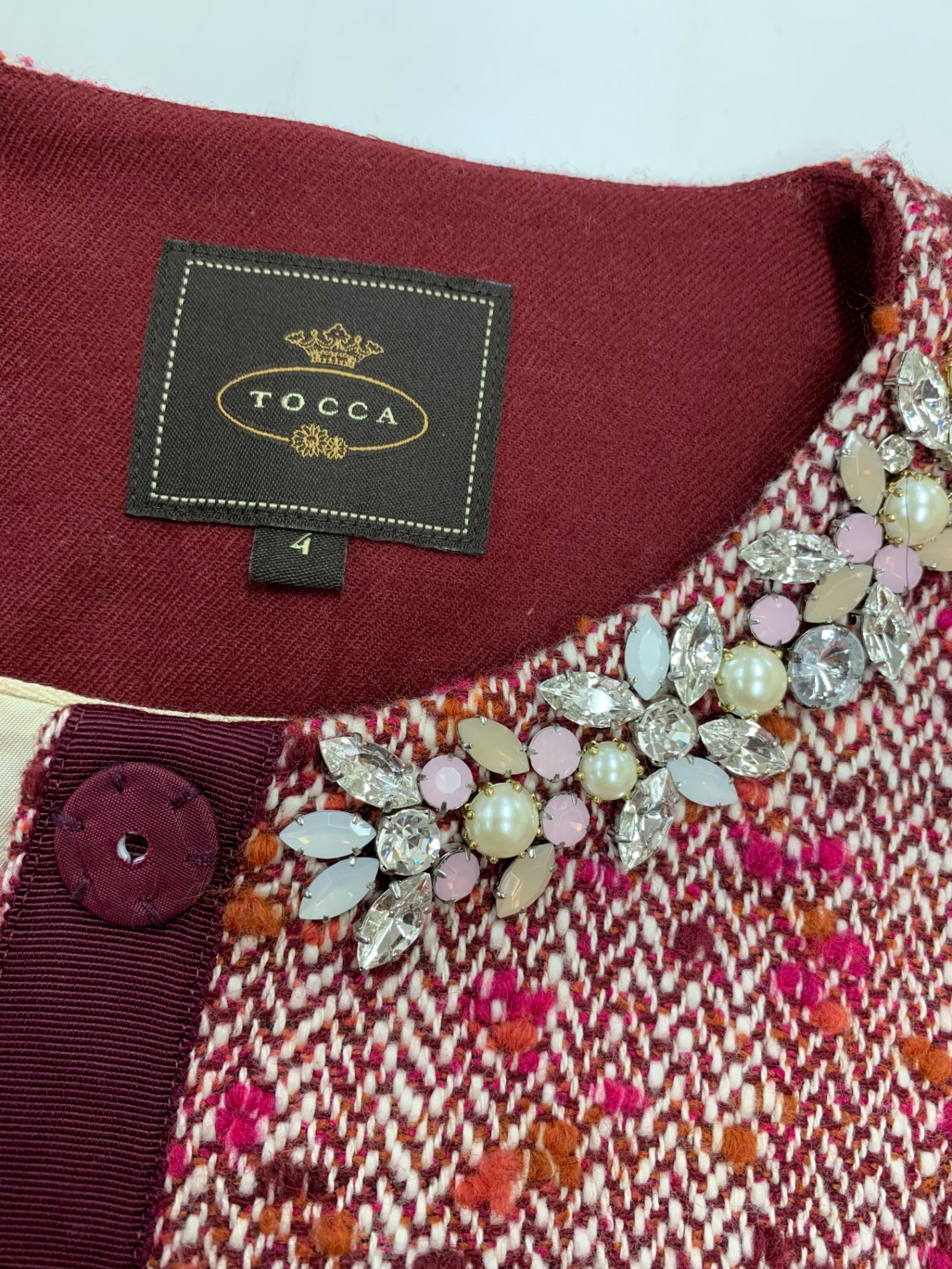 トッカ COTOIA0330 コート 4 レッド ツイード ビジュー ラインストーン ITER8C5F1BH8