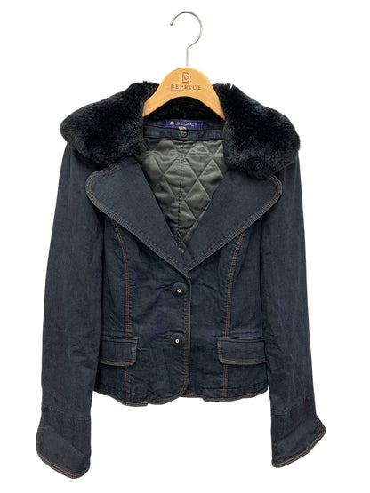 エムズグレイシー 224542 デニムジャケット 38 ネイビー レッキスファー衿 ライナー付き ITYKIP31D5T7