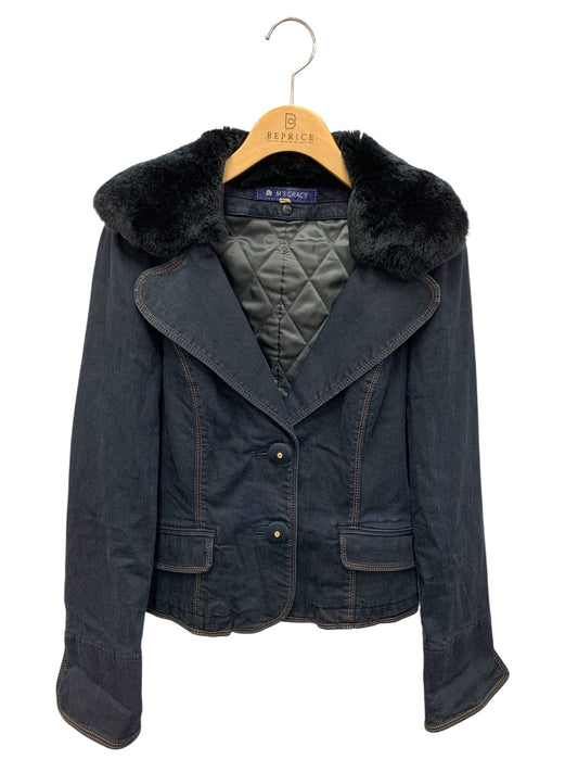 エムズグレイシー 224542 デニムジャケット 38 ネイビー レッキスファー衿 ライナー付き ITYKIP31D5T7