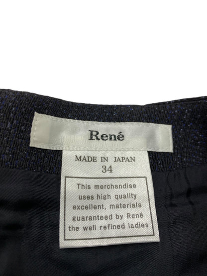 ルネ 6544330 スカート 34 ネイビー TISSUE ツイード リボンブローチ ラメ ITA6977KHLQC 【SALE】