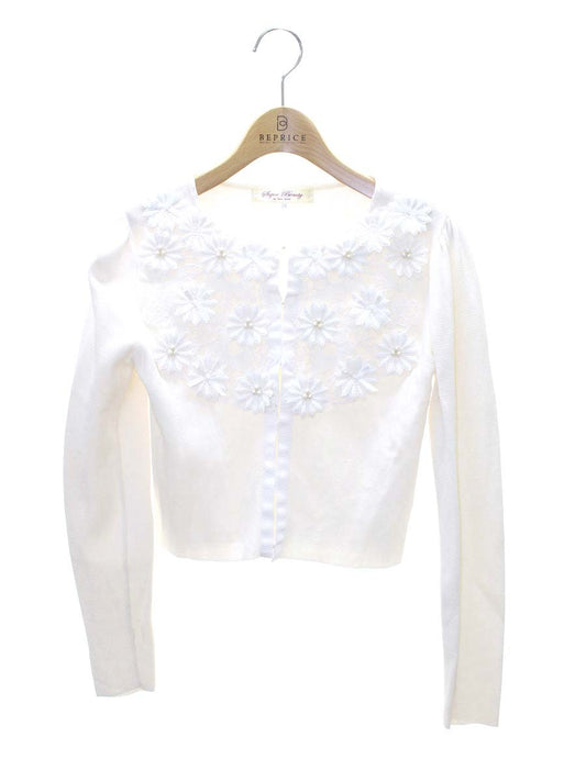 スーパービューティー カーディガン 38 ホワイト レース フラワーモチーフ パール ITEUMIQIETYW