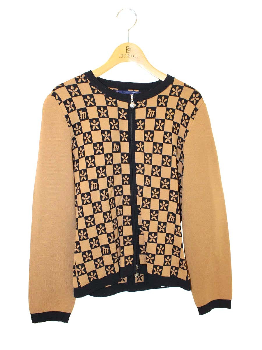 エムズグレイシー Monogram Cardigan 818529 カーディガン 40 ブラウン フラワーWジップ ニット IT93NDRJD2D5