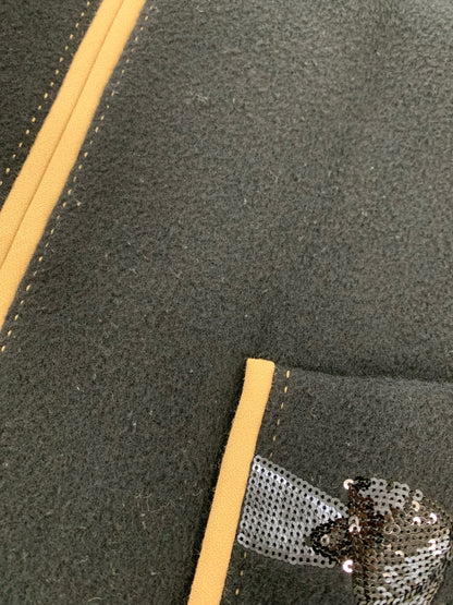 エムズグレイシー 019521 コート 40 ブラック スパンコール刺繍入りジップアップ ITUT9JR0WYSZ