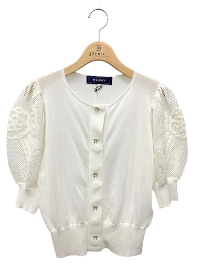 エムズグレイシー 袖モチーフ入り 518324 カーディガン 38 ホワイト パフスリーブ ITR9VF79EVW6
