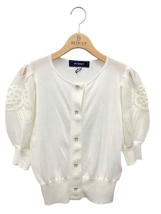 エムズグレイシー 袖モチーフ入り 518324 カーディガン 38 ホワイト パフスリーブ ITR9VF79EVW6