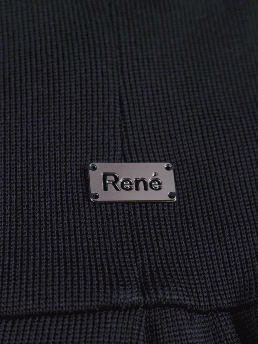 ルネ 6012200 ワンピース 38 ネイビー ニット 袖フリル バックジップ ワンポイント ロゴ ITAIS995UVIO