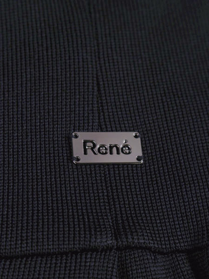 ルネ 6012200 ワンピース 38 ネイビー ニット 袖フリル バックジップ ワンポイント ロゴ ITAIS995UVIO