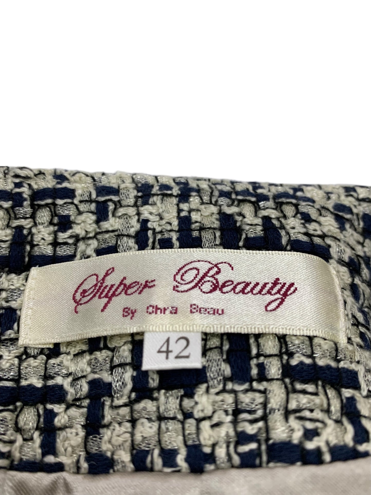 スーパービューティー ジャケット 42 ネイビー ノーカラー ツイード ITNPKKVSHJVA