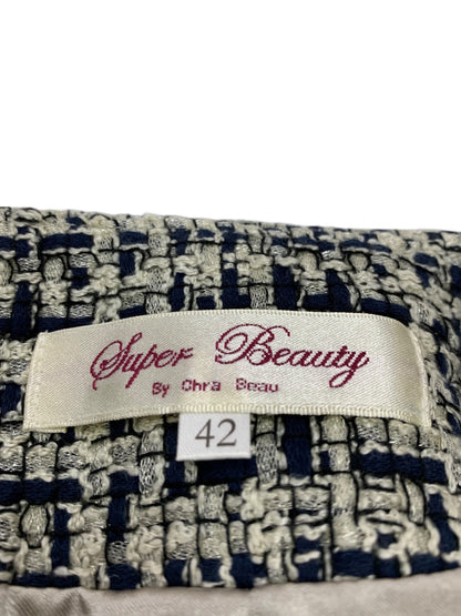 スーパービューティー ジャケット 42 ネイビー ノーカラー ツイード ITNPKKVSHJVA