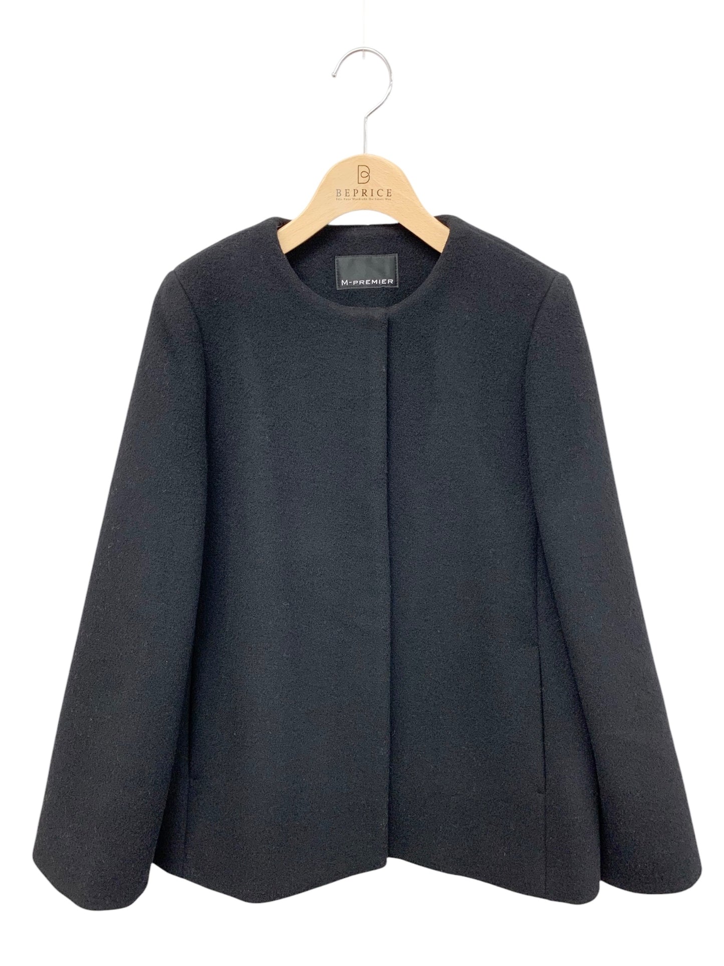 エムプルミエ A233-003 ジャケット 36 ブラック ノーカラー ウール混 IT76GIBR82LB