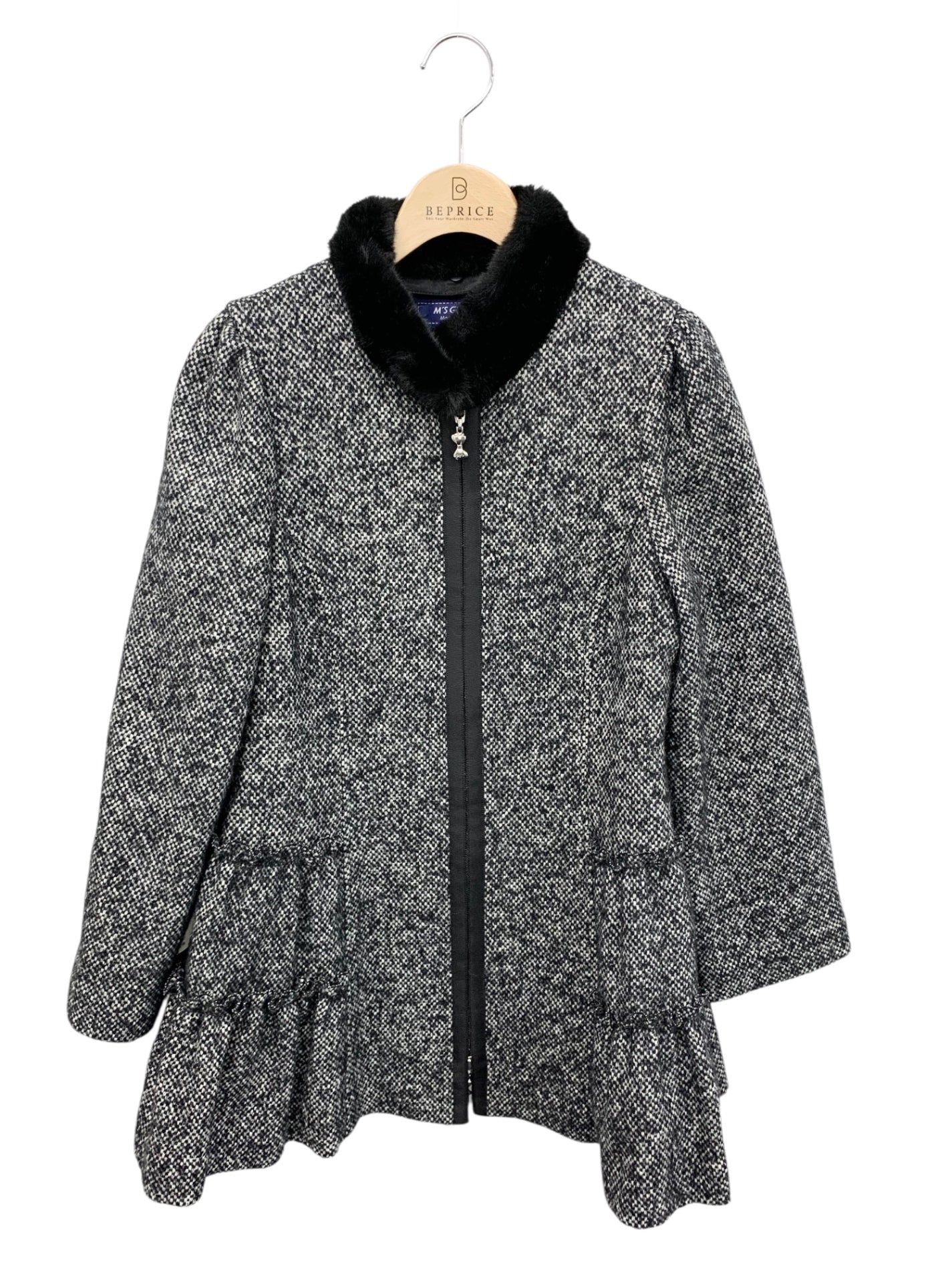 エムズグレイシー 119607 コート 38 ブラック ウール シルク混 ファー ITB7FPUD283M