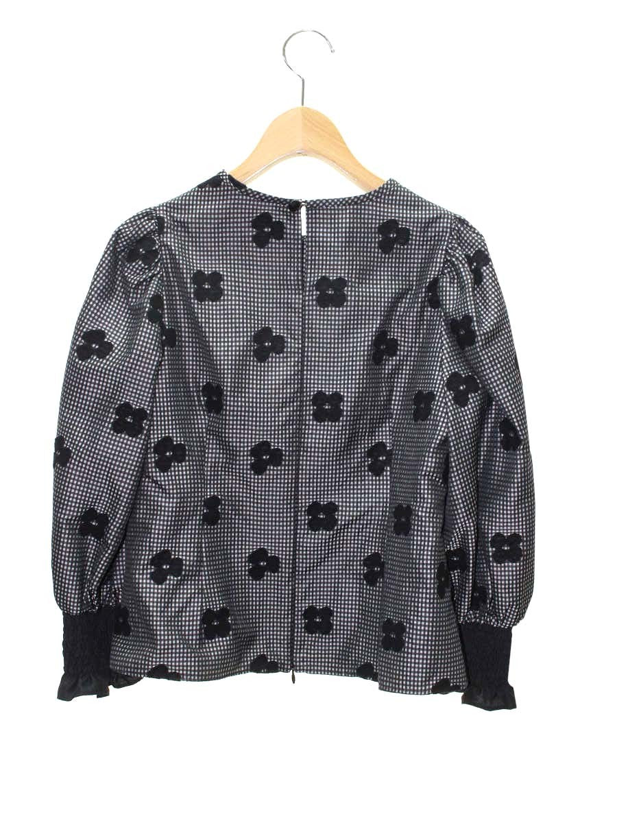 エムズグレイシー 310505 ブラウス 36 ブラック ギンガムチェック お花モチーフ IT8C2OBCIFAA