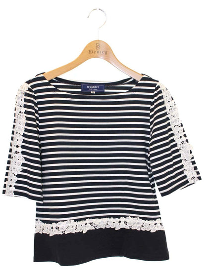 エムズグレイシー 815336 Tシャツ カットソー 38 ネイビー フラワーモチーフ レース ITA0H9L74Y7X