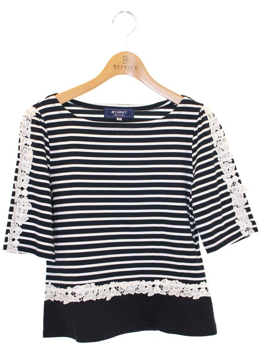 エムズグレイシー 815336 Tシャツ カットソー 38 ネイビー フラワーモチーフ レース ITA0H9L74Y7X