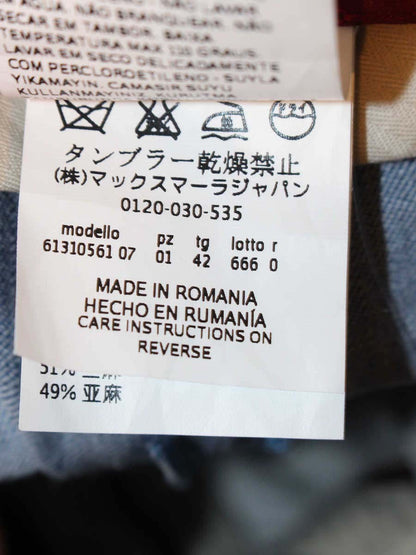 マックスマーラステュディオ 61310561 パンツ 42 ブルー リネン混 センタープレス IT1KQ5659QQK