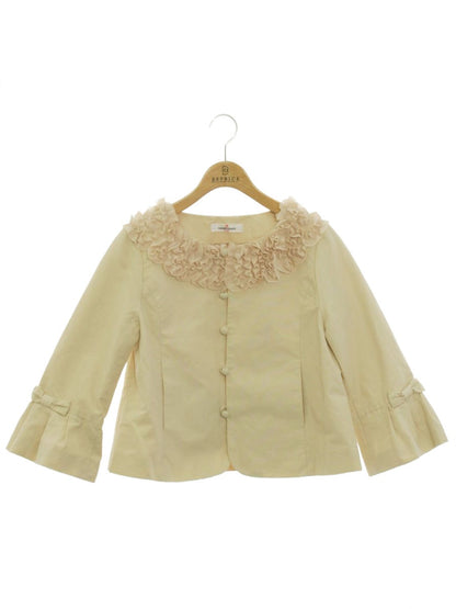 ギャラリービスコンティ 1133848 ノーカラージャケット 2 クリームイエロー フリル リボン ベルスリーブ ITDYSUJPSLPC