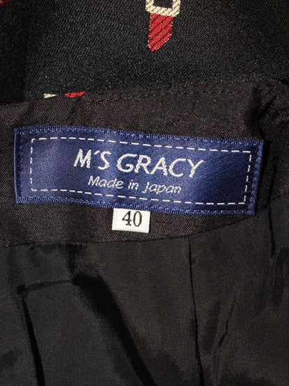 エムズグレイシー 727535 スカート 40 ブラック リップスティック柄 フレア ITQ8MSVQ4Y30