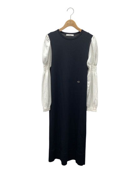 ルネ 6412120 ワンピース 34 ブラック ロゴプレート パール 異素材ミックス IT4FDRSEF222