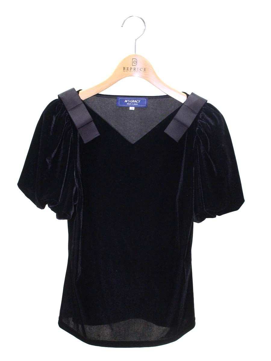 エムズグレイシー 725508 Tシャツ カットソー 38 ブラック ベロア パフスリーブ ITO0Y85GO2ZK